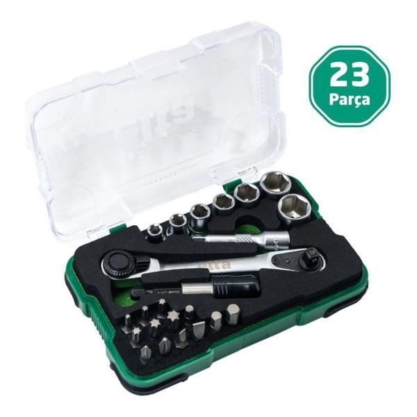 Elta 1/4" Altıköşe Cırcırlı Lokma Anahtar ve Bits Uç Seti 23 Parça - Image 1