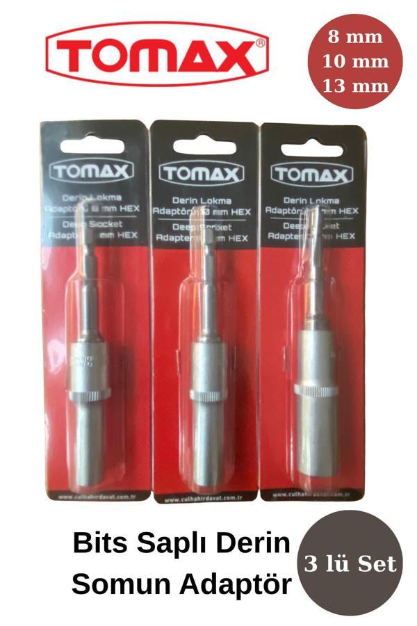 Tomax 3'lü Bits Saplı Derin Lokma Adaptör Seti (8 mm – 10 mm – 13 mm) - Image 1