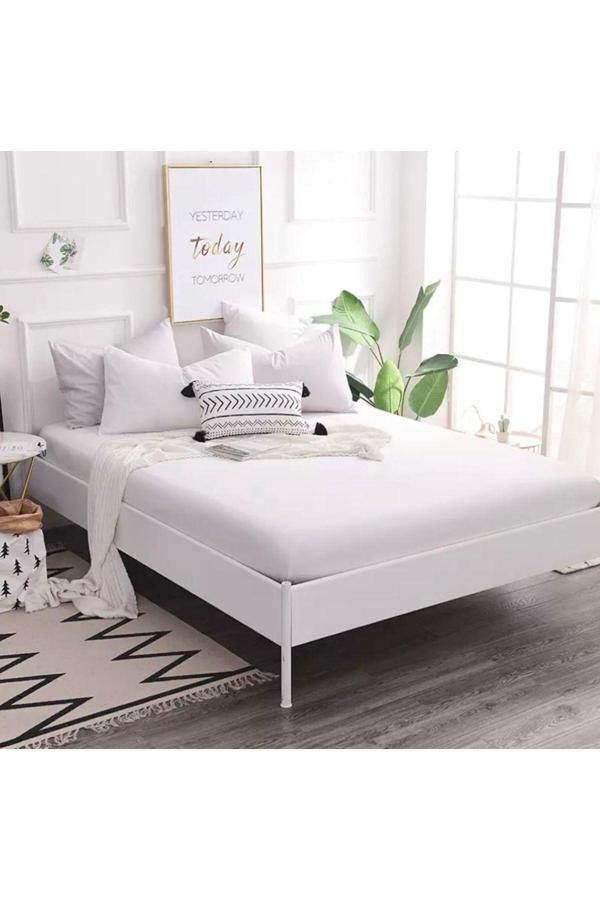 Lila Moon Beyaz Renkli Pamuklu Penye Kumaştan Tek/Çift Kişilik Fitted Lastikli Çarşaf - Image 1