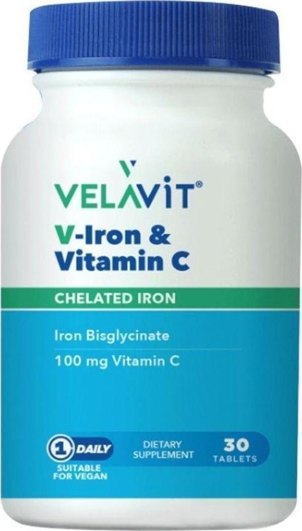 Velavit V-İron & Vitamin C İçeren Takviye Edici Gıda 30 Tablet - Image 1