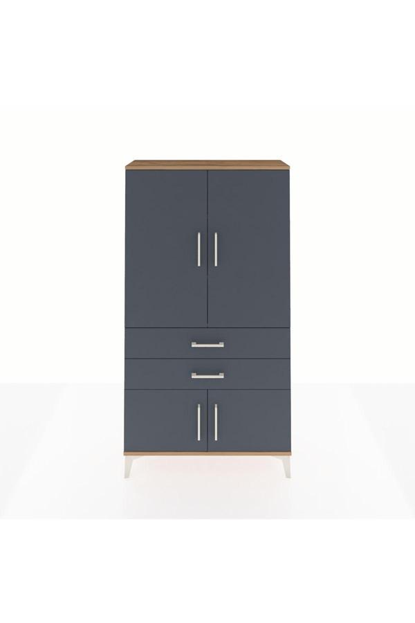 Dienni Arges Dolap 3 Raflı 2 Çekmeceli 4 Kapaklı 88 x 30 x 163 cm Çam - Antrasit - Image 1