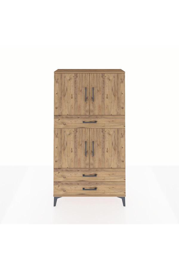 Dienni Arges Dolap 4 Raflı 3 Çekmeceli 4 Kapaklı 88 x 30 x 163 cm Çam - Çam - Image 1