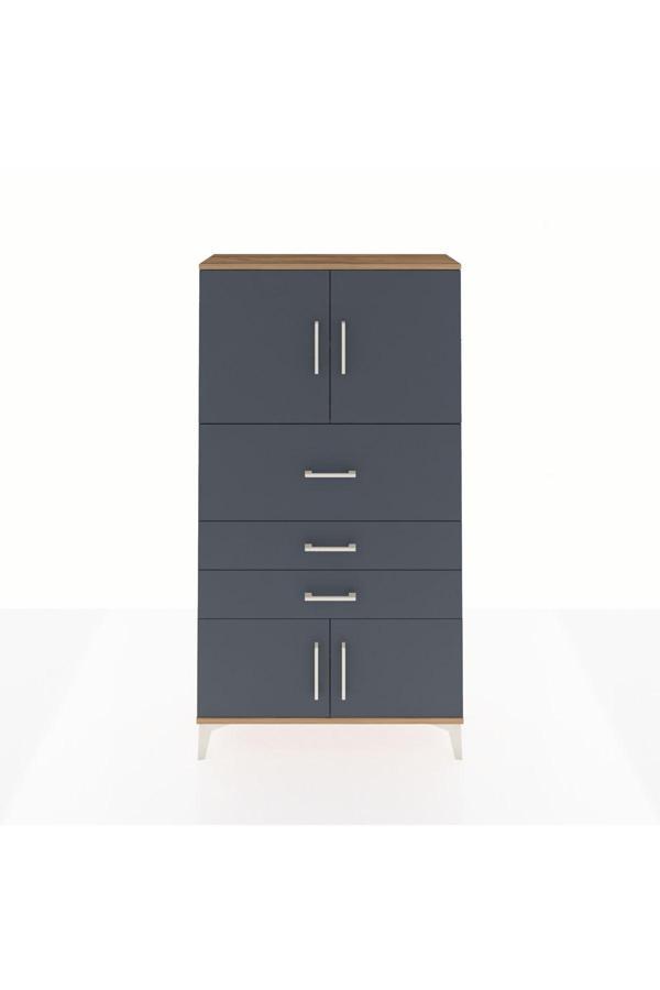 Dienni Arges Dolap 2 Raflı 3 Çekmeceli 4 Kapaklı 88 x 30 x 163 cm Çam - Antrasit - Image 1