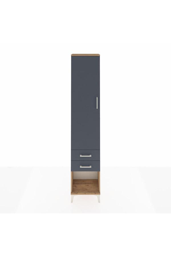 Arges Dolap 4 Raflı 2 Çekmeceli Tek Kapaklı 44x30x221 Çam-Antrasit - Image 1