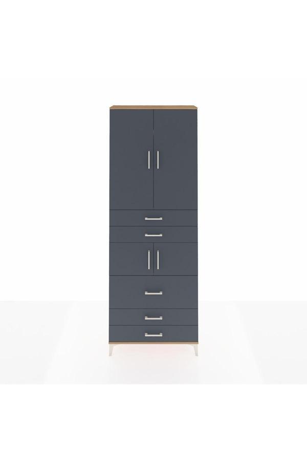 Arges Dolap 4 Raflı 5 Çekmeceli 4 Kapaklı 88x30x243 Çam-Antrasit - Image 1