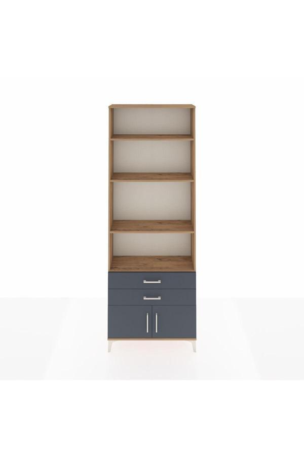 Arges Dolap 4 Raflı 2 Çekmeceli 2 Kapaklı 88x30x243 Çam-Antrasit - Image 1