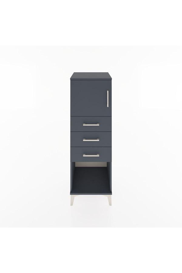 Hyperion Dolap Tek Raflı 3 Çekmeceli Tek Kapaklı 44x44x134 Antrasit-Antrasit - Image 1