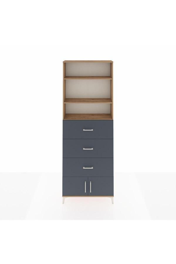 Arges Dolap 3 Raflı 3 Çekmeceli 2 Kapaklı 88x30x243 Çam-Antrasit - Image 1