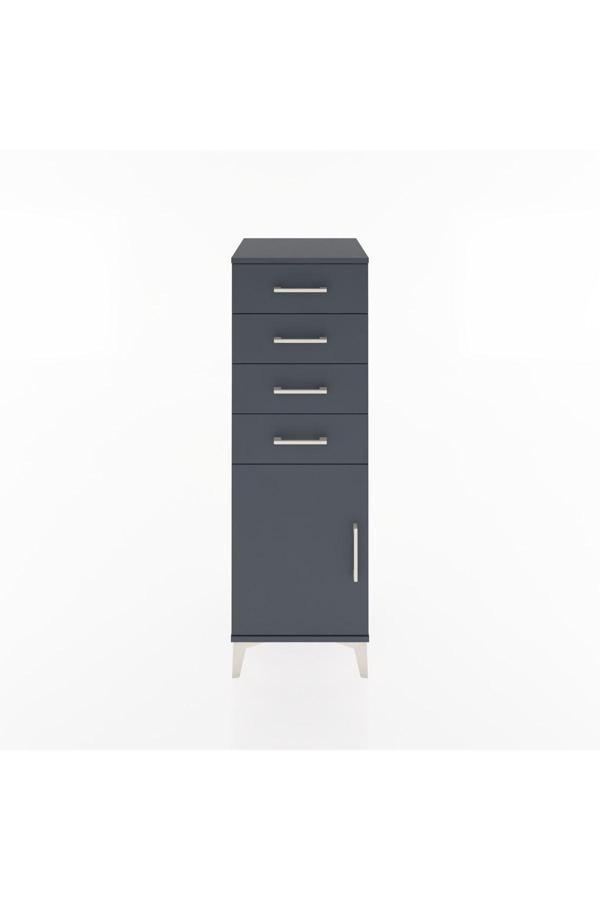 Hyperion Dolap Tek Raflı 4 Çekmeceli Tek Kapaklı 44x44x134 Antrasit-Antrasit - Image 1