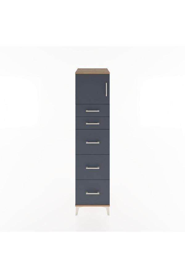 Hyperion Dolap Tek Raflı 5 Çekmeceli Tek Kapaklı 44x44x182 Çam-Antrasit - Image 1