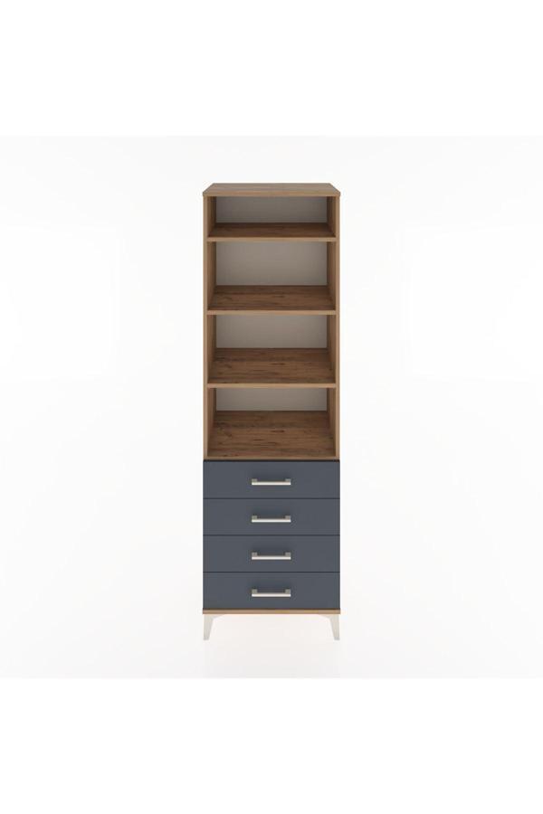 Dienni Hyperion Dolap 4 Raflı 4 Çekmeceli 60 x 44 x 195 cm Çam - Antrasit - Image 1