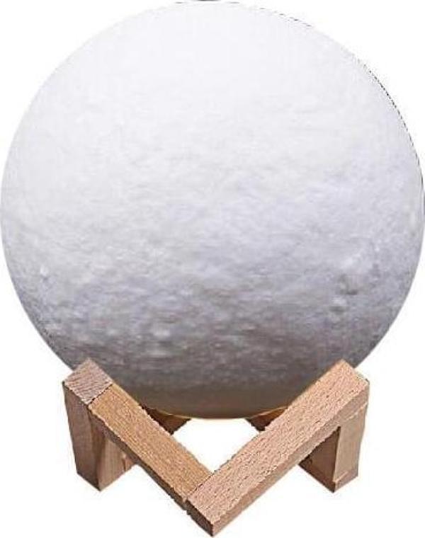 Yerküre Ld 18cm Şarj Edelibilen Gece Ay Lambası Ahşap Standlı - Image 1