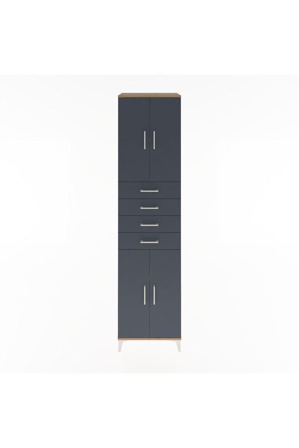 Hyperion Dolap 4 Raflı 4 Çekmeceli 4 Kapaklı 60x44x243 Çam-Antrasit - Image 1