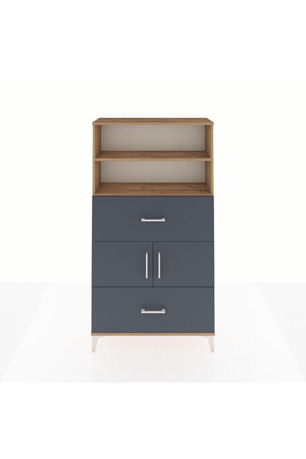 Arges Dolap 3 Raflı 2 Çekmeceli 2 Kapaklı 88x30x163 Çam-Antrasit - Image 1