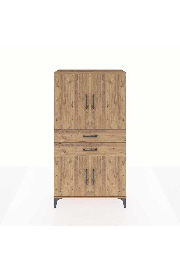 Arges Dolap 3 Raflı 2 Çekmeceli 4 Kapaklı 88x30x163 Çam-Çam - Image 1