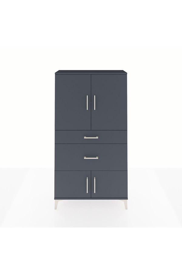 Arges Dolap 2 Raflı 2 Çekmeceli 4 Kapaklı 88x30x163 Antrasit-Antrasit - Image 1