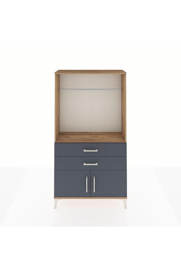 Arges Dolap Tek Raflı 2 Çekmeceli Tek Askılı 88x30x163 Çam-Antrasit - Image 1