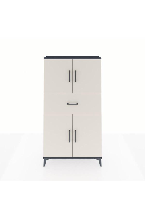 Arges Dolap 3 Raflı Tek Çekmeceli 4 Kapaklı 88x30x163 Antrasit-Aytaşı - Image 1