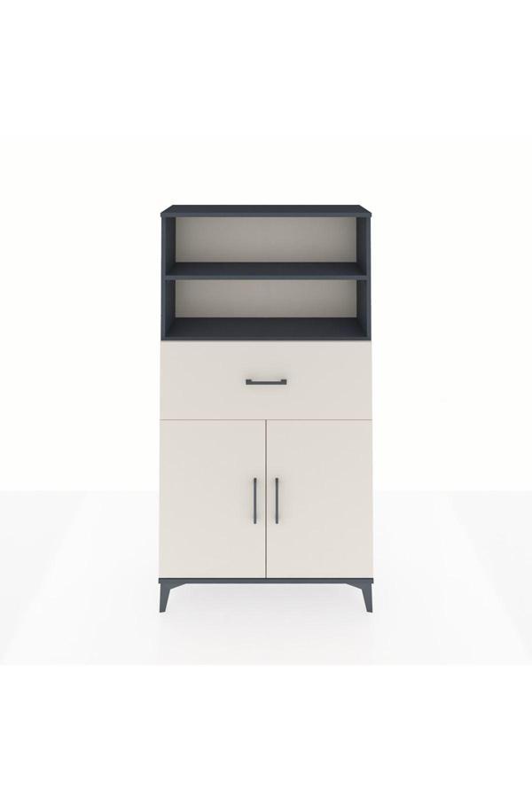 Arges Dolap 3 Raflı Tek Çekmeceli 2 Kapaklı 88x30x163 Antrasit-Aytaşı - Image 1