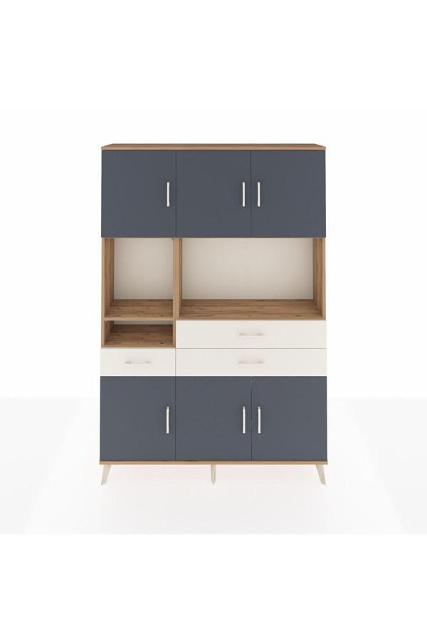 Dienni Arges Dolap 9 Raflı 3 Çekmeceli 6 Kapaklı 132 x 30 x 195 cm Çam - Antrasit - Aytaşı - Image 1