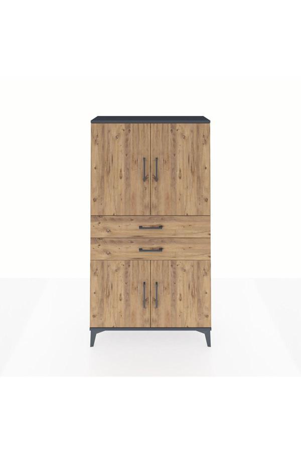 Arges Dolap 3 Raflı 2 Çekmeceli 4 Kapaklı 88x30x163 Antrasit-Çam - Image 1