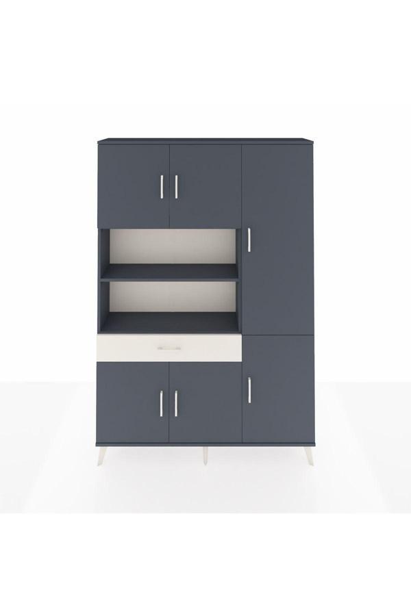 Arges Dolap 10 Raflı Tek Çekmeceli 6 Kapaklı 132x30x195 Antrasit-Antrasit/Aytaşı - Image 1