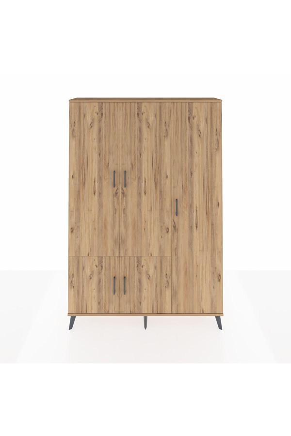 Arges Dolap 7 Raflı 5 Kapaklı Tek Askılı 132x30x195 Çam-Çam/Aytaşı - Image 1