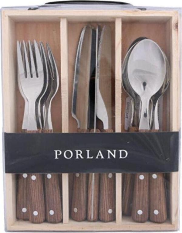 Porland Woodea Steak Çatal Kaşık Bıçak Takımı 18 Parça - Image 1