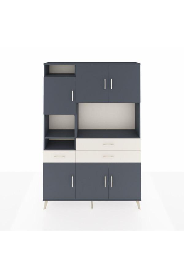 Arges Dolap 9 Raflı 3 Çekmeceli 6 Kapaklı 132x30x195 Antrasit-Antrasit/Aytaşı - Image 1