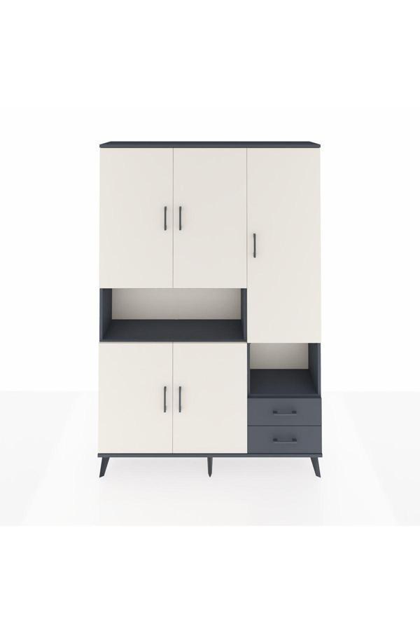 Arges Dolap 10 Raflı 2 Çekmeceli 5 Kapaklı 132x30x195 Antrasit-Aytaşı/Antrasit - Image 1