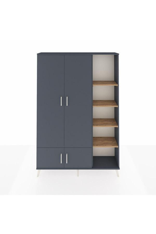 Dienni Arges Dolap 6 Raflı 4 Kapaklı 1 Askılı 132 x 30 x 195 cm Antrasit - Antrasit - Çam - Image 1