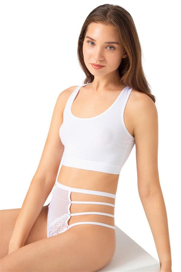 Beyaz Transparan Lastik Detaylı Fiyonklu Kadın String Külot - Image 1
