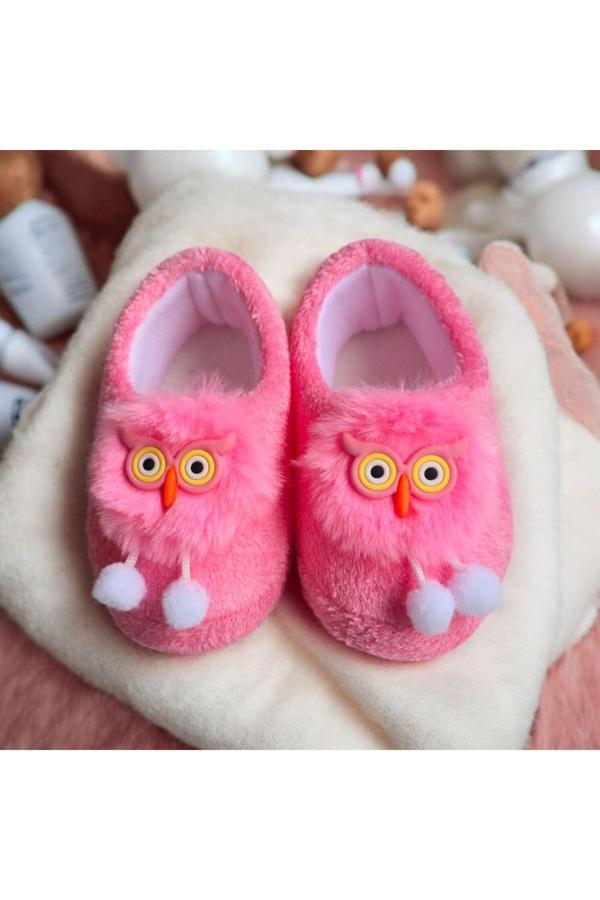 Kız Çocuk Hayvan Figürlü Pembe Panduf Kışlık Yumuşak Peluş Ev Ayakkabısı - Image 1