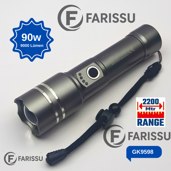 GK9598 90W Ultra Güçlü LED Lazer El Feneri – 2200 Metre Menzil – 5800 mAh Batarya + Yedek Pil Hediyeli - Image 1