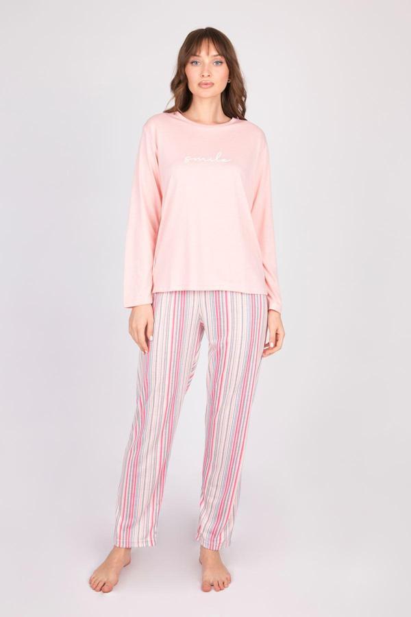 Kadın Uzun Kollu Yumuşak Dokulu Pembe Pijama Takımı - Image 1