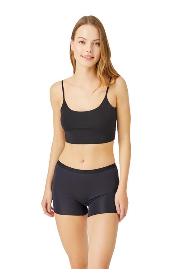 Siyah Basic Lazer Kesim Dikişsiz Kadın Boxer Külot - Image 1