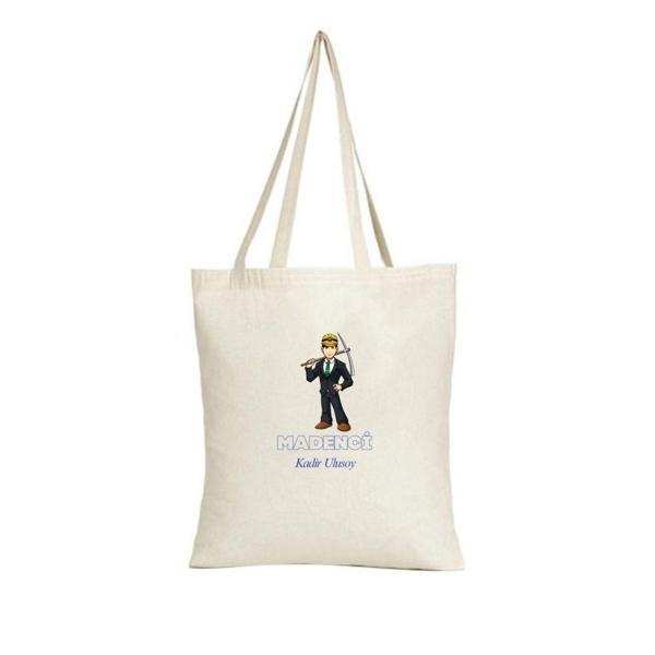 Kişiye Özel Madenci Tasarımlı Bez Çanta – İsim Yazılabilir Hediyelik Omuz Çantası - Image 1