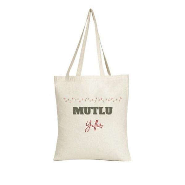 Mutlu Yıllar Tasarımlı Bez Çanta – Yeni Yıl Temalı Hediyelik Omuz Çantası - Image 1