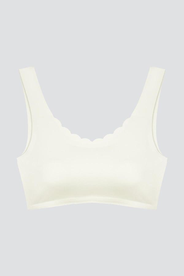 Krem Dikişsiz Lazer Kesim Sütyen Pedli Kadın Hayalet Sütyen Dalga Detaylı - Image 1