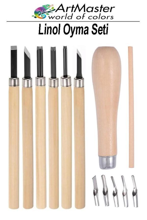 Linol Oyma Seti Ahşap Saplı 13 Parça 1 Paket Oyma Kesme Bıçak Seti Linol Bıçaklı Linolyum Baskı Oyma Seti - Image 1