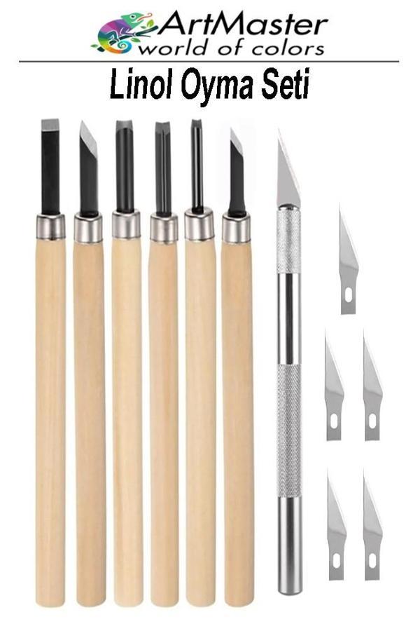 Linol Oyma Seti Ahşap Saplı 6 Parça 1 Paket Kretuar Bıçağı Oyma Kesme Bıçak Seti Linol 6 Bıçaklı Linolyum Baskı Seti - Image 1