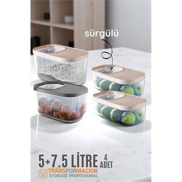Erzak Bakliyat Kutusu Sürgülü Kapak Saklama Kabı 5 ve 7.5 Litre 4 lü - Image 1