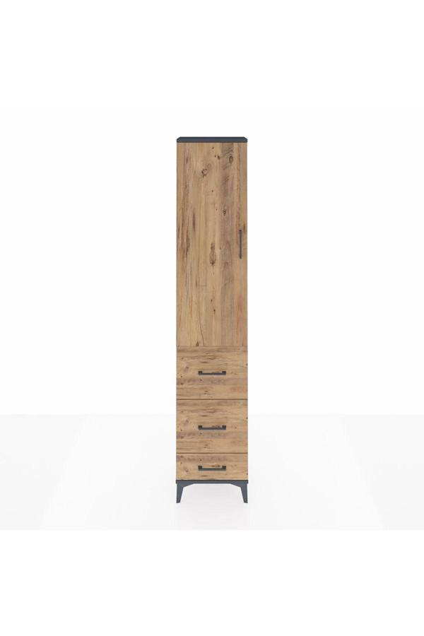 Dienni Arges Dolap 3 Raflı 3 Çekmeceli Tek Kapaklı 44 x 30 x 221 Antrasit-Çam - Image 1