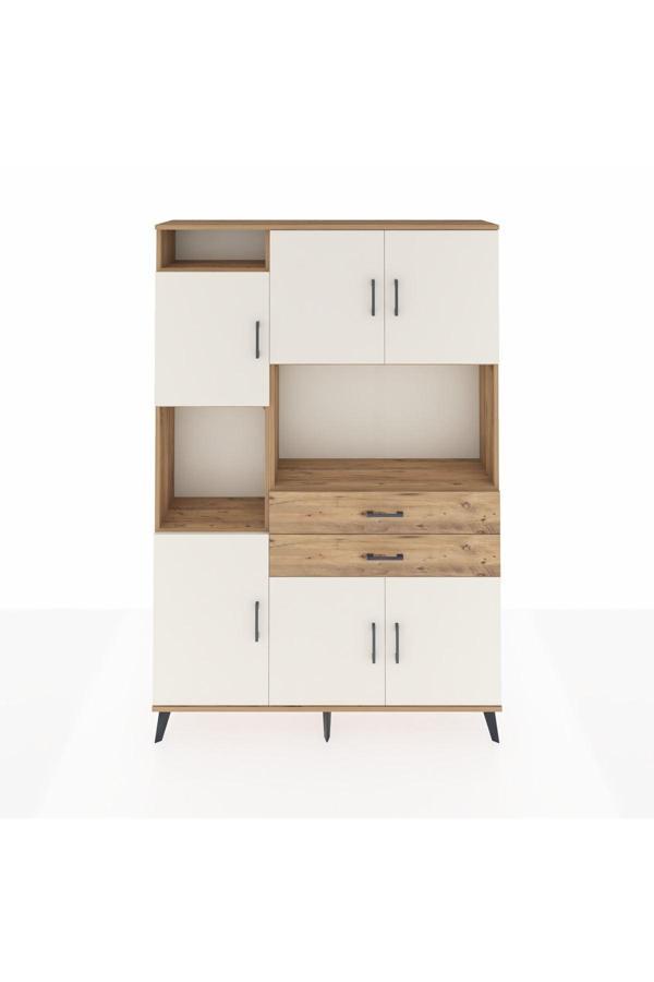 Dienni Arges Dolap 8 Raflı 2 Çekmeceli 6 Kapaklı 132 x 30 x 195 Çam-Aytaşı/Çam - Image 1