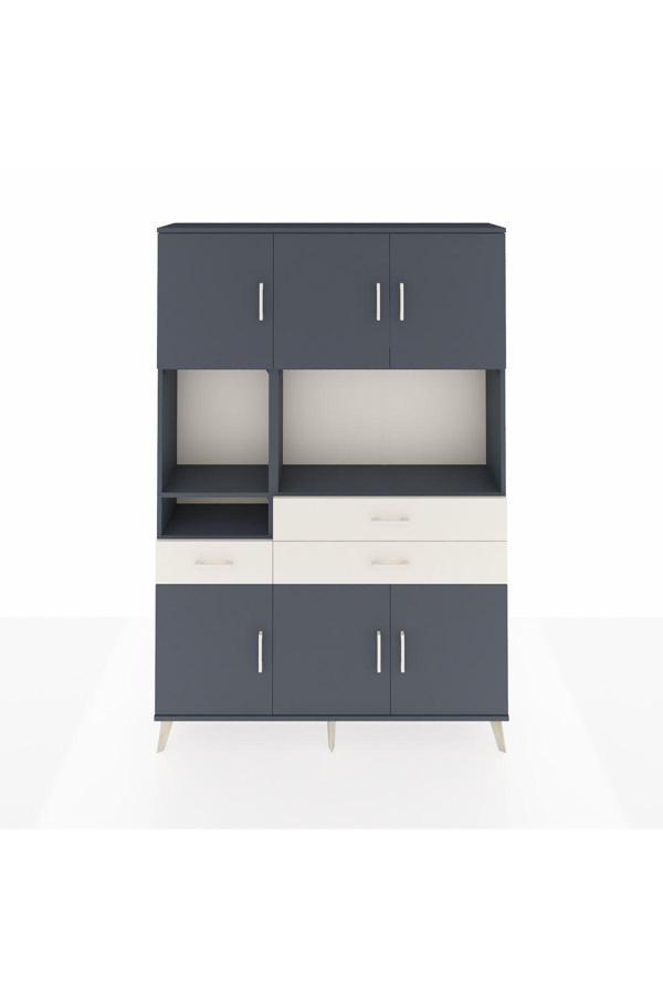 Dienni Arges Dolap 9 Raflı 3 Çekmeceli 6 Kapaklı 132 x 30 x 195 Antrasit-Antrasit/Aytaşı - Image 1