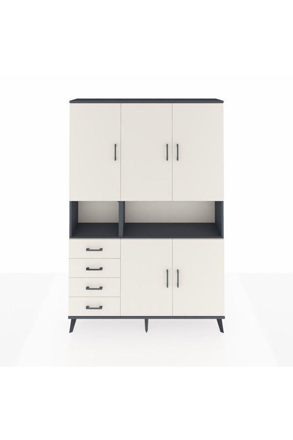 Dienni Arges Gardrop 7 Raflı 4 Çekmeceli 5 Kapaklı 132 x 30 x 195 Antrasit-Aytaşı - Image 1