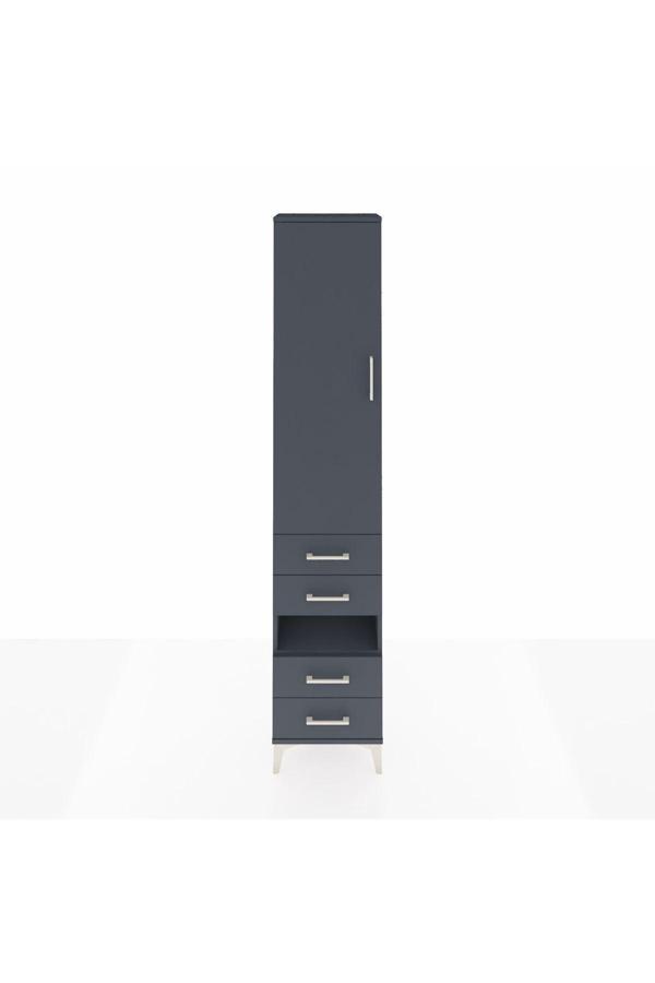 Dienni Arges Dolap 4 Raflı 4 Çekmeceli Tek Kapaklı 44 x 30 x 221 Antrasit-Antrasit - Image 1