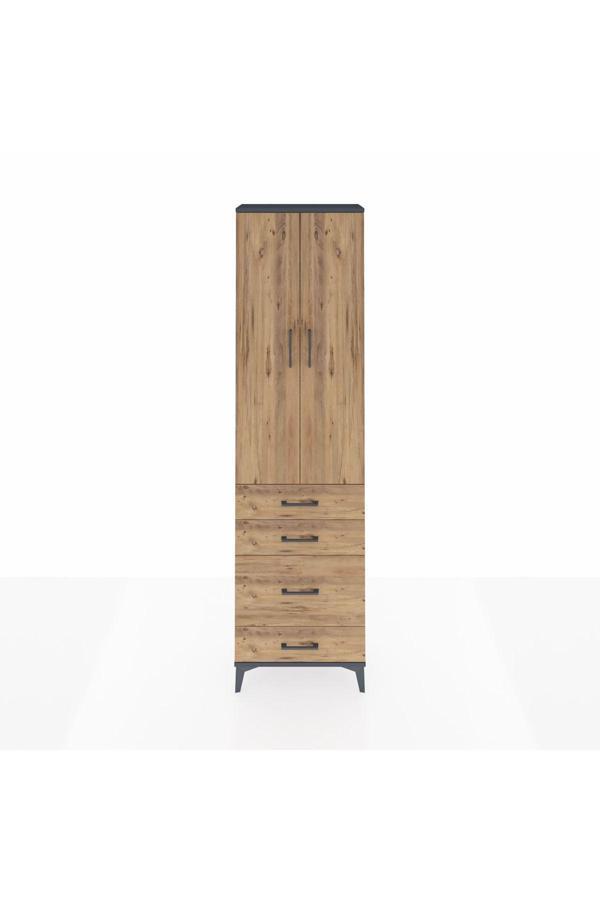 Dienni Arges Dolap 2 Raflı 4 Çekmeceli Tek Askılı 60 x 30 x 221 Antrasit-Çam - Image 1
