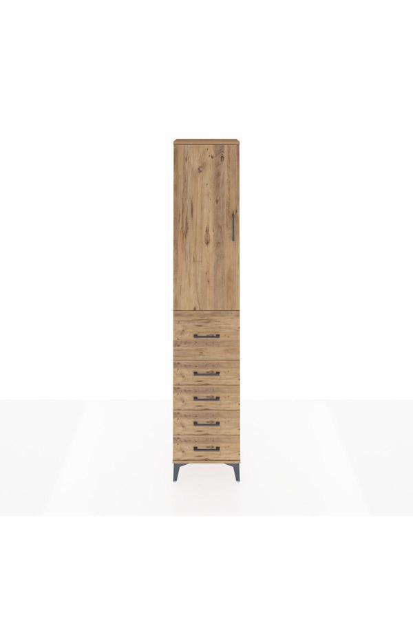 Dienni Arges Dolap 2 Raflı 5 Çekmeceli Tek Askılı 44 x 30 x 221 Çam-Çam - Image 1