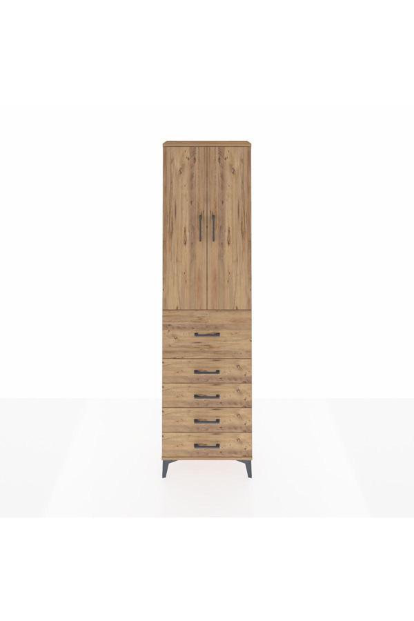 Dienni Arges Dolap 2 Raflı 5 Çekmeceli 2 Kapaklı 60 x 30 x 221 cm Çam - Çam - Image 1